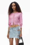alexander wang logo cropped cardi in superfine merino candy pink