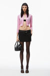 alexander wang logo cropped cardi in superfine merino candy pink