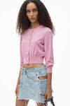 alexander wang logo cropped cardi in superfine merino candy pink