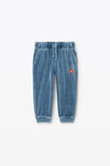 alexander wang kids puff logo sweatpant in velour washed bluestone