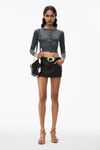 alexander wang logo cropped cardi  in superfine merino charcoal melange