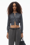 alexander wang logo cropped cardi  in superfine merino charcoal melange