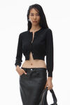 alexander wang logo cropped cardi in superfine merino black