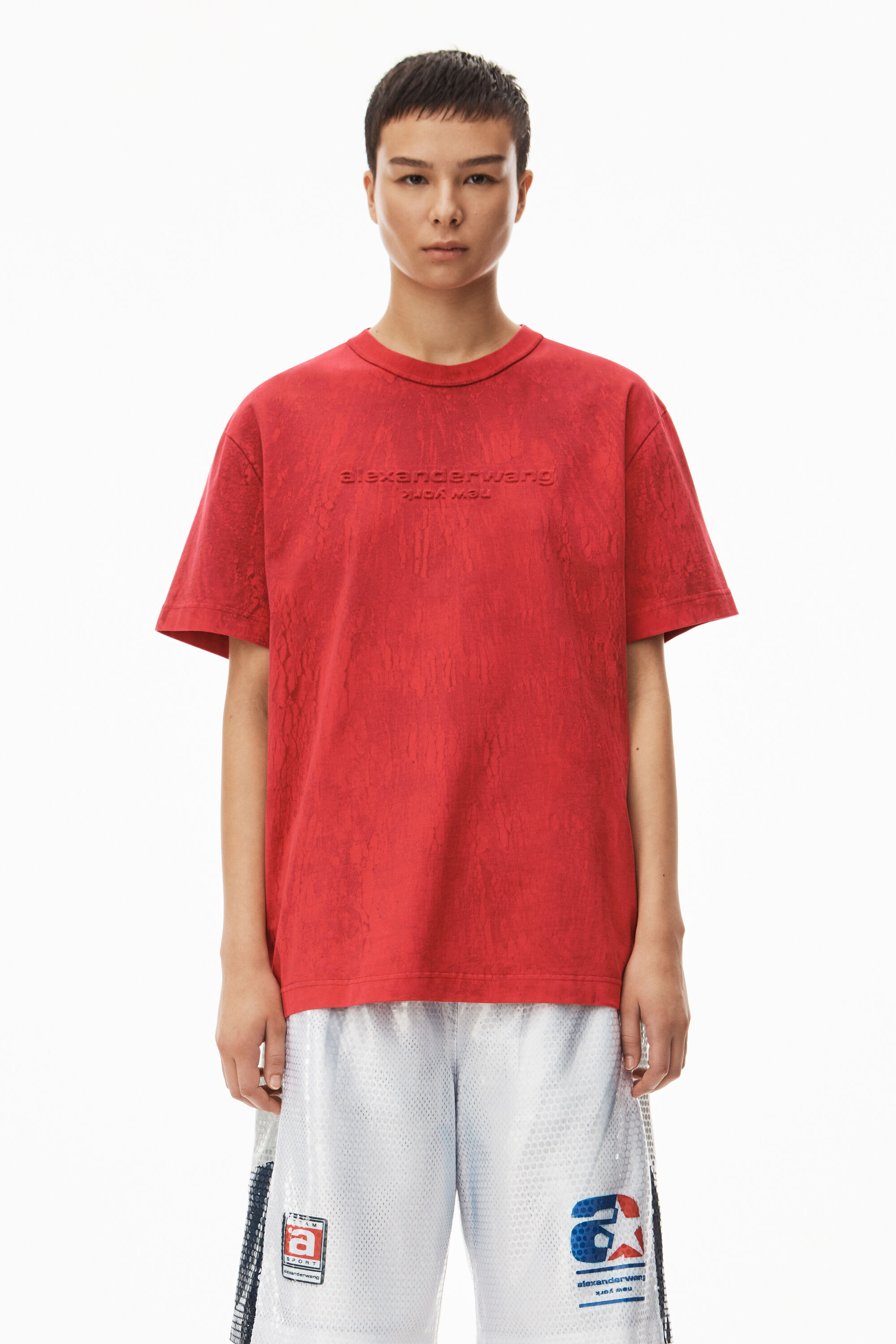 alexanderwang PLASTER DYED LOGO TEE IN COMPACT JERSEY CHINABERRY 