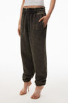 alexander wang puff logo sweatpant in glitter terry army green