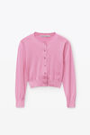 alexander wang logo cropped cardi in superfine merino candy pink