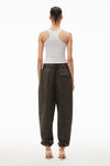 alexander wang puff logo sweatpant in glitter terry army green