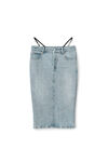 alexander wang diamanté thong midi skirt in denim vintage faded indigo