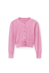 alexander wang logo cropped cardi in superfine merino candy pink